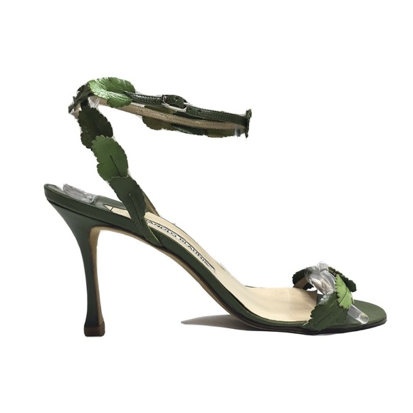 Manolo Blahnik Heel Sandals Green Leaf Wreath - Picture 6 of 10